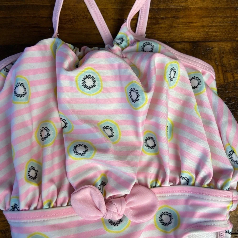 Cat & Jack Baby Girls‎ Swimsuit Size 3-6 M Pink Tutu Lined Striped w/ Kiwi Print